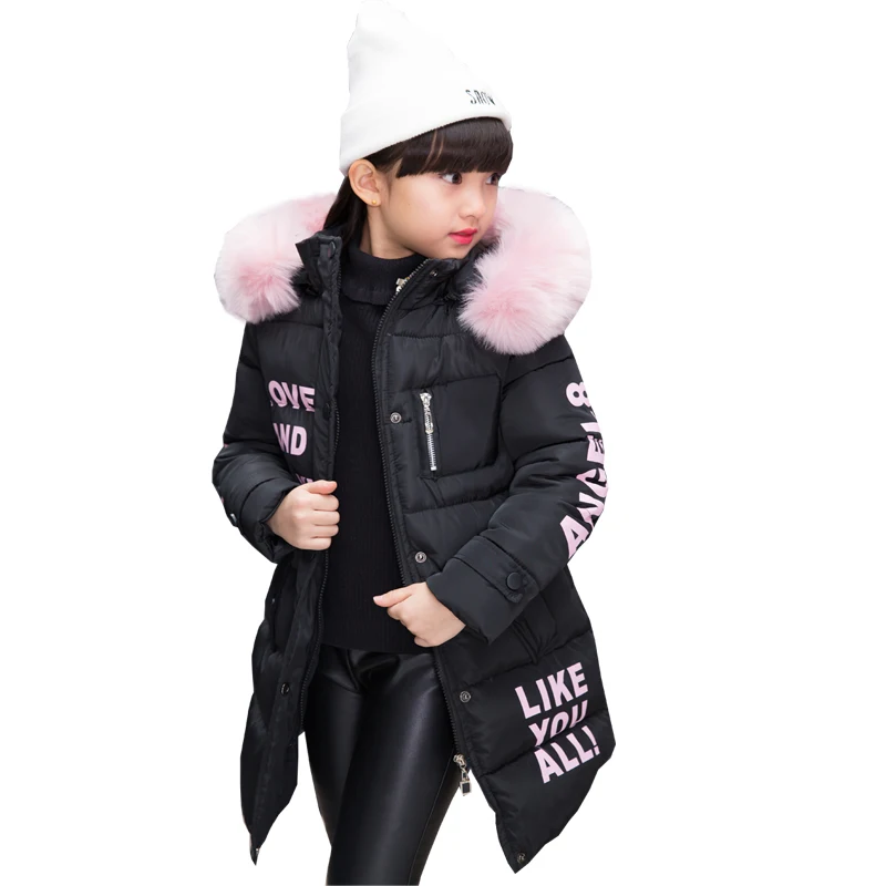 2020 New Girls Winter Thick Warm Coat Kid School Casual Hooded Down Jackets Fashion Letter Print Cotton-Padded Coats | Детская одежда и