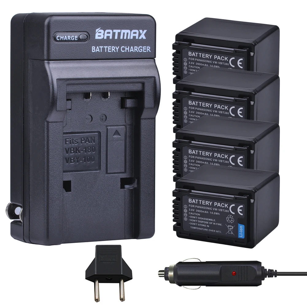 4B with charger Batmax 3900 мА/ч, VW-VBT380 VBT380 Батарея+ стены Зарядное устройство для цифрового фотоаппарата Panasonic HC-V110, HC-V130, HC-V160, HC-V180, HC-V201, HC-V250, HC-V260 - Цвет: 4B with charger
