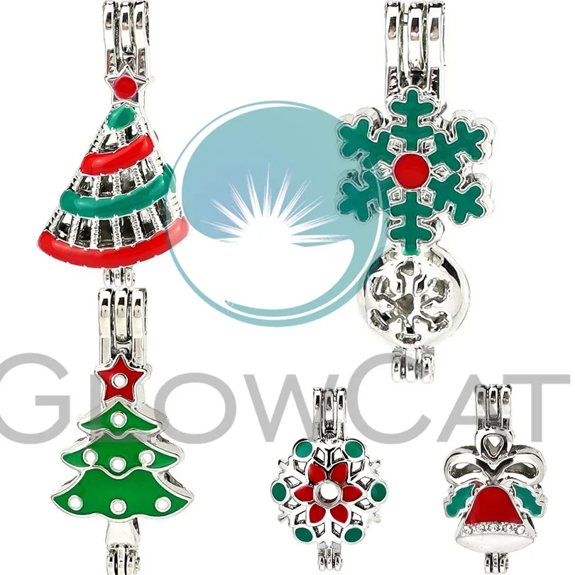 5pcs (N22384) Смешанные 30 стилей эмаль Новогодняя тема медальон кулон жемчужина клетка духи X'mas дерево носки колокола Рождественский подарок - Окраска металла: 5pcs (N22384)