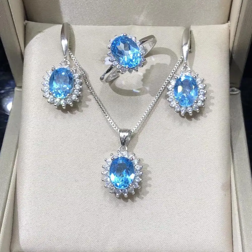 Комплект из колье и серёг с натуральным топазом|Ювелирные наборы| |