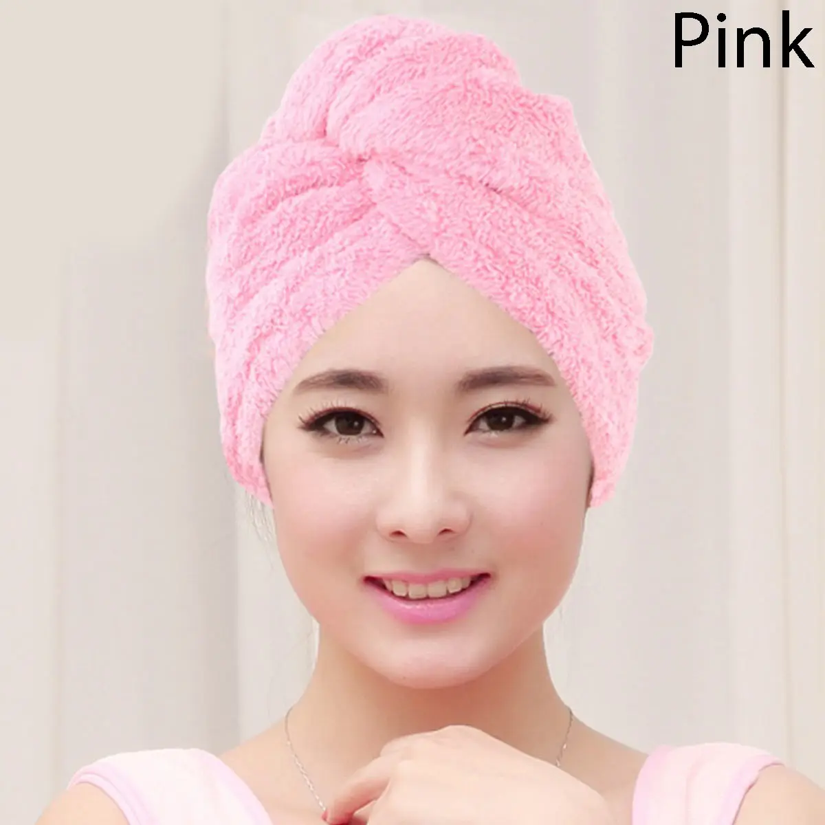 pink Коралловое бархатное полотенце для сухих волос из микрофибры, Быстросохнущий тюрбан, супер абсорбент, женская шапка для волос с кнопкой, утолщенная - Цвет: pink