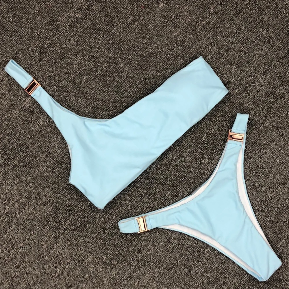 Бикини на одно плечо однотонный комплект бикини сексуальные стринги купальник