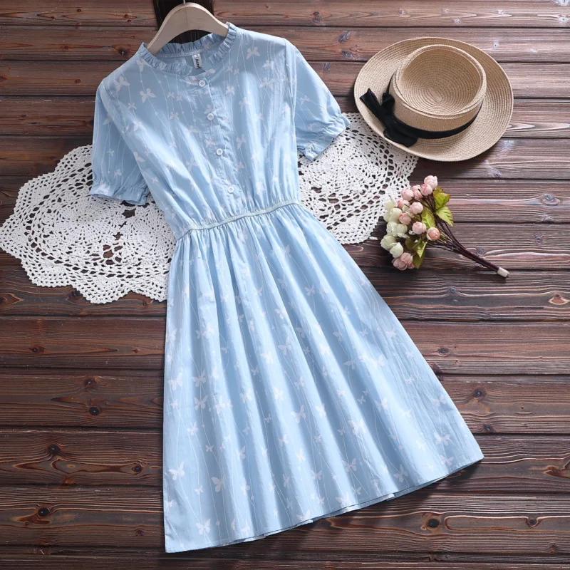 

The new 2019 summer Japanese small fresh design accept waist short sleeves dress
