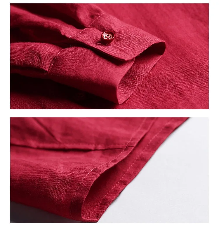 

Spring Summer Casual Women Red Blue Long Sleeve Loose Linen Blouse Top Shirt , Korean Female Womens 3xl 4xl Blouses And Tops