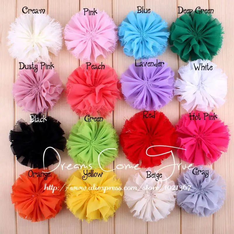 

50pcs/lot 3" 16Colors Lovely Soft Unfinished Frayed Fabric Flowers Artificial Shabby Chiffon Flower For Girl Hair Accessories