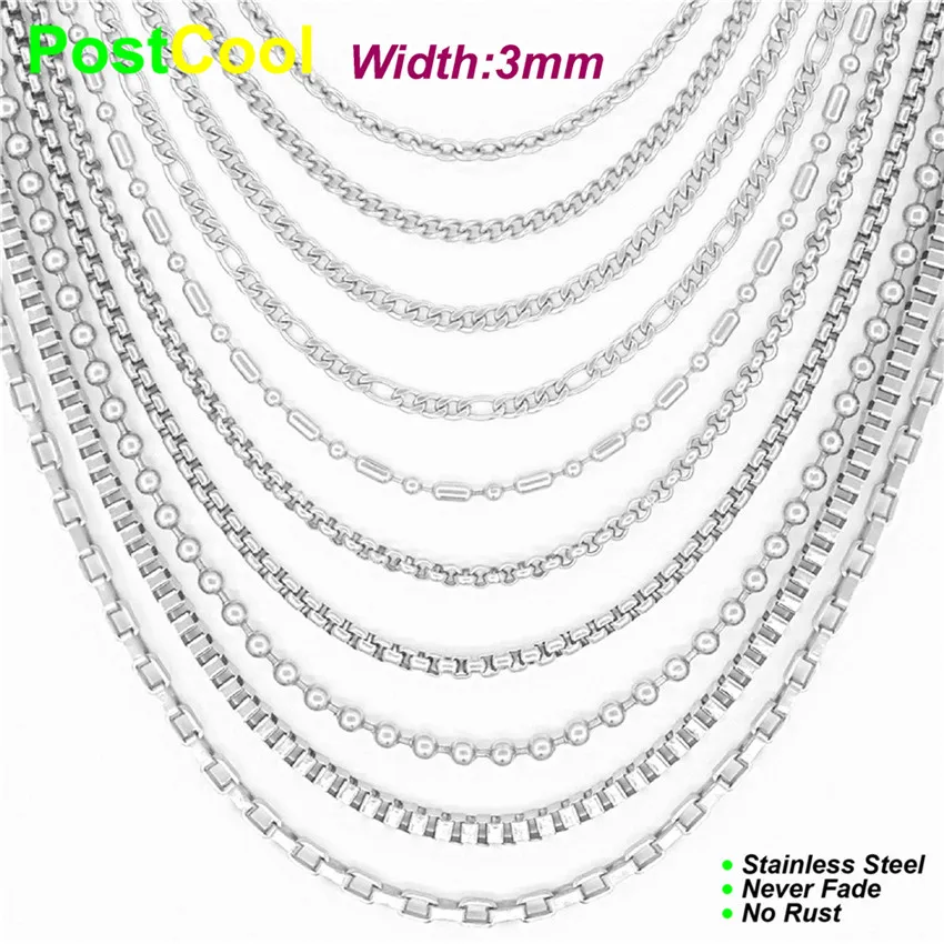 Ожерелье цепочка из нержавеющей стали диаметром 3 мм и длиной 16 18 20 24 28 32 36