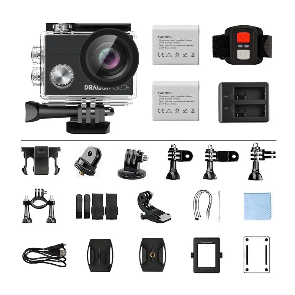 

Dragon Touch 4K Action Camera Vista 5 WiFi Waterproof Sport Camera with Touch Screen 2 Batteries and Mounting Accessories Kit