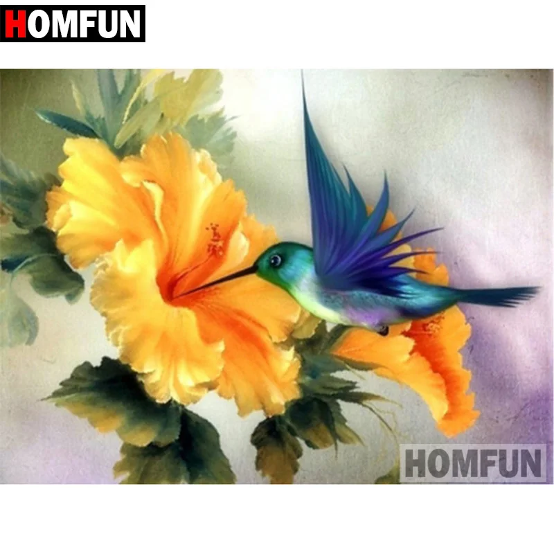 Алмазная картина HOMFUN 5D &quotПтицы и цветы&quot квадратная/круглая 3D вышивка крестиком
