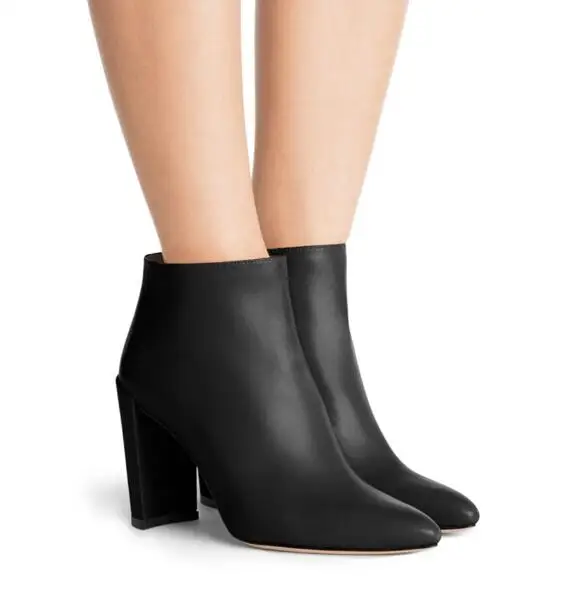 

Лидер продаж! Женские демисезонные черные/белые/синие однотонные ботильоны с острым носком на высоком каблуке, женская обувь на массивном к...