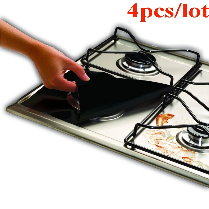 4pcs Black 4 шт./лот, кухонные принадлежности, Защитная крышка для кухонной плиты, противопригарный вкладыш для газовой плиты, креативный кухонный гаджет, товары, принадлежности - Цвет: 4pcs Black