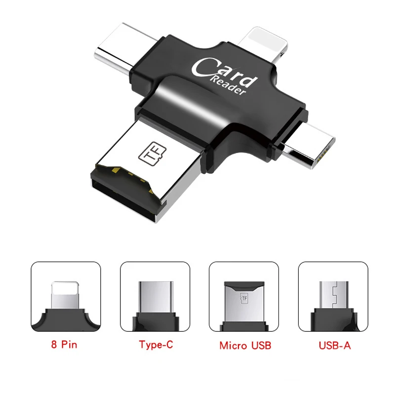 Многофункциональный 4in1 мобильный OTG адаптер SF2 с 8 pin USB type c/micro A вилки считывания SD