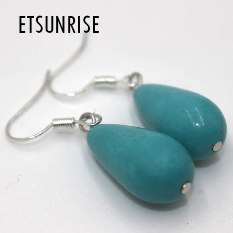 Turquoises Gem Stone Beads Dangle Silver S925 Hook water drop earrings Fine Jewelry | Украшения и аксессуары