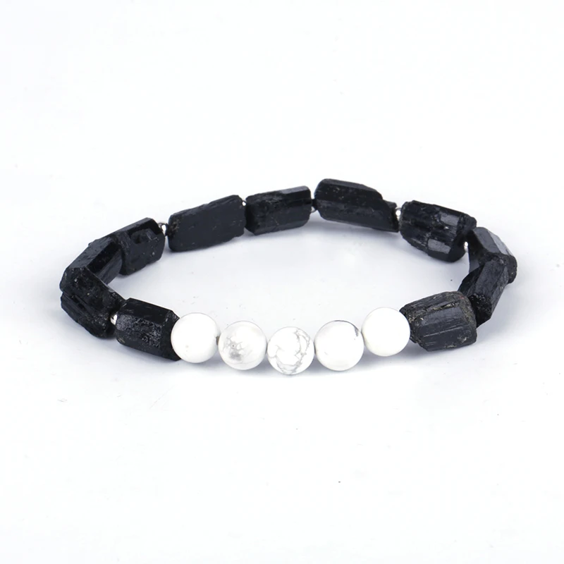 Natutal грубый черный турмалин Белый Бирюзовый Howlite камень шарик очарование унисекс