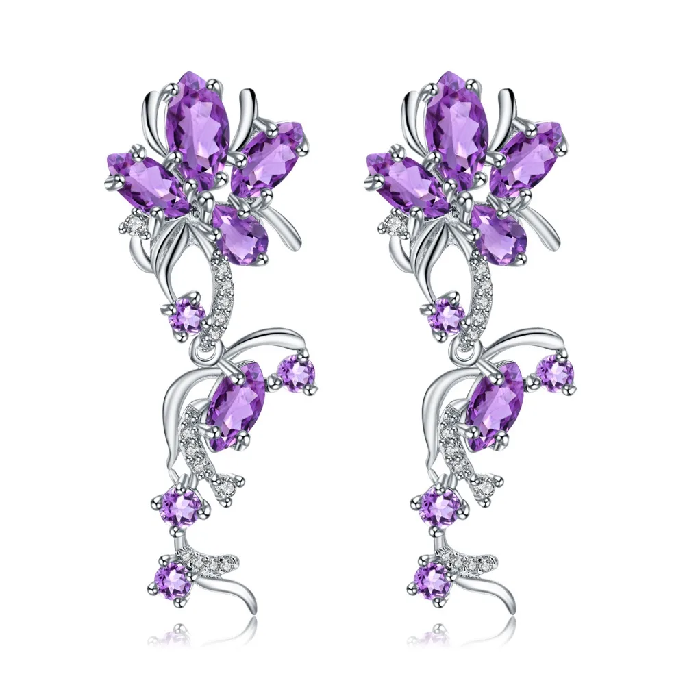 GEM'S BALLET 7.28Ct натуральный аметистовый драгоченный камень, серьги, 925 пробы, серебро, Винтажные серьги в виде цветка, хорошее ювелирное изделие для женщин