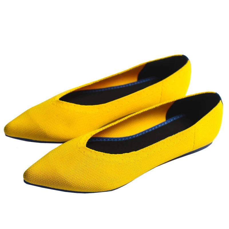 yellow Женские вязаные Лоферы без застежки на плоской подошве; коллекция года; сезон весна; балетки на плоской подошве; повседневные туфли на плоской подошве с острым носком; балетки на плоской подошве; Zapa - Цвет: yellow