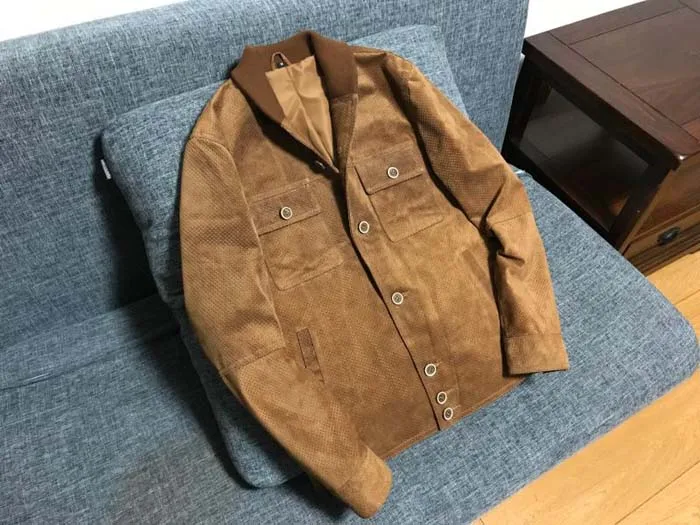 Весна осень плюс размер Xxxxl 3xl 4xl Мужская куртка из натуральной кожи овечья замша куртки для мужчин с отверстиями A072