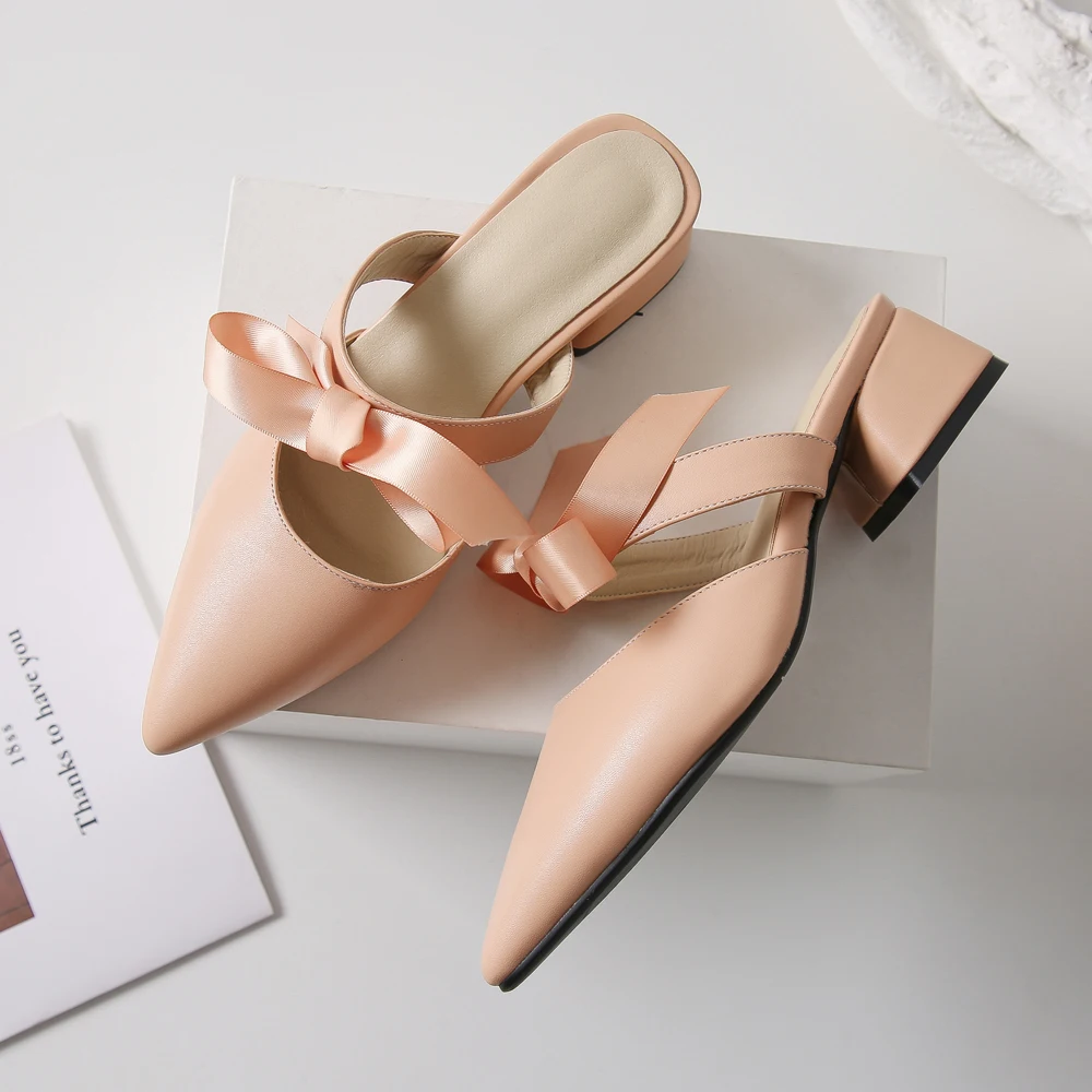 Женские босоножки без задника FOREADA вечерние туфли на квадратном каблуке с острым