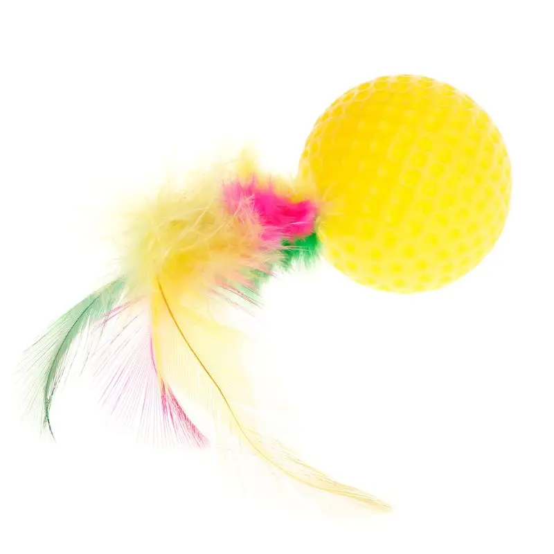 Кот тизер мяч для гольфа перо красочные игрушки пищащие жевательные Игры