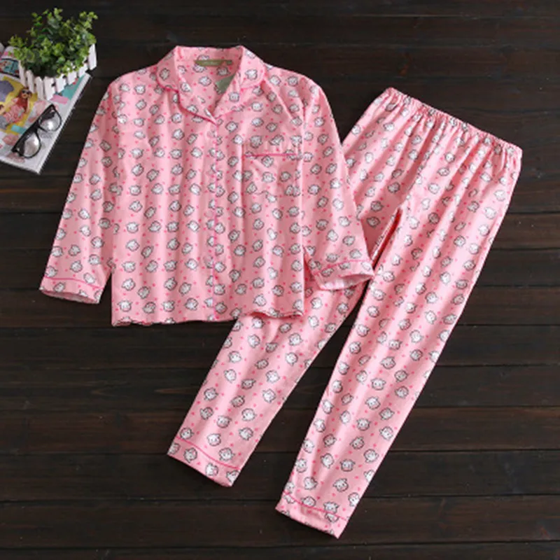 Long Cotton 1 Хлопковые пижамы комплект Для женщин очаровательные тёплые зимние Femme с принтом, пижама с героями мультфильмов, рубашка с длинными рукавами и штаны 2 шт./компл. мамы одежда для дома - Цвет: Long Cotton 1