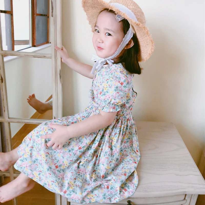 Новинка 2019 зеленое платье для маленьких девочек с цветочным принтом праздничное