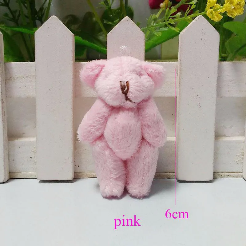 300PCS Mini Joint Bear Stuffed Plush Toys 6cm Teddy Bears Pendant Dolls Gifts Garment& Hair Accessories Wedding DIY CMR001