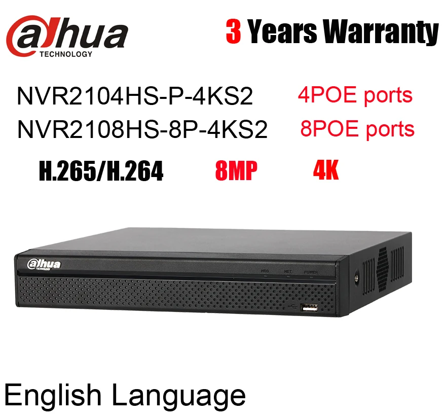 Dahua NVR2104HS P 4KS2 4Ch 4PoE NVR2108HS 8P 8Ch 8POE Compact 1U Lite 4K H.265 сетевой видеорегистратор для IP