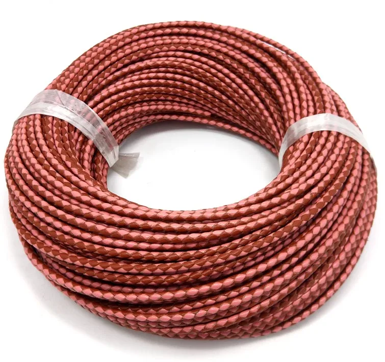 pink and brown 16 цветов хорошего качества настоящая воловья кожа оплетка 3 мм Диаметр. ручной работы с бисером на проволоке Аксессуары для браслета ожерелье - Цвет: pink and brown