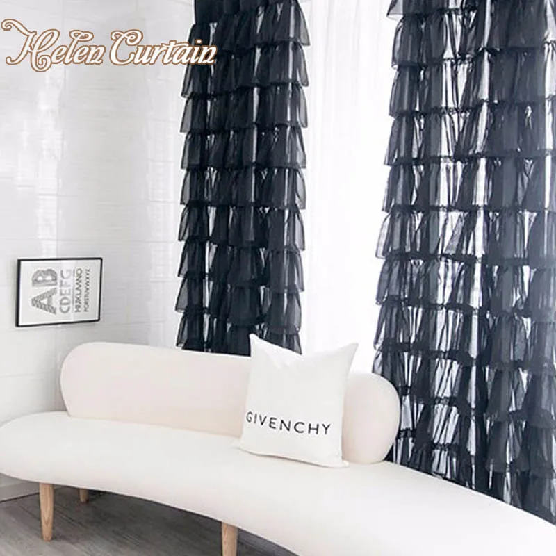 

Helen Curtain Modern Cupcakes Dress Black Tulle Curtain For Living Room Black Voile Girl Room Sheer Curtain Window Treatments