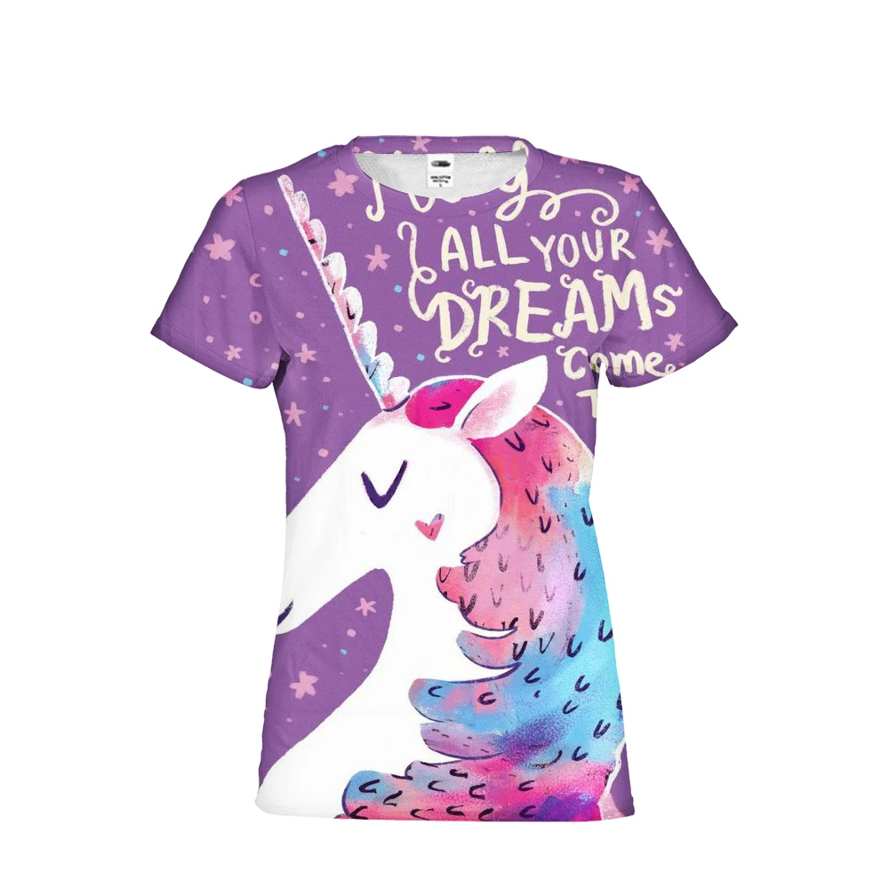 Rainbow Unicorn футболка Новинки для женщин короткий рукав o-образным вырезом Летние
