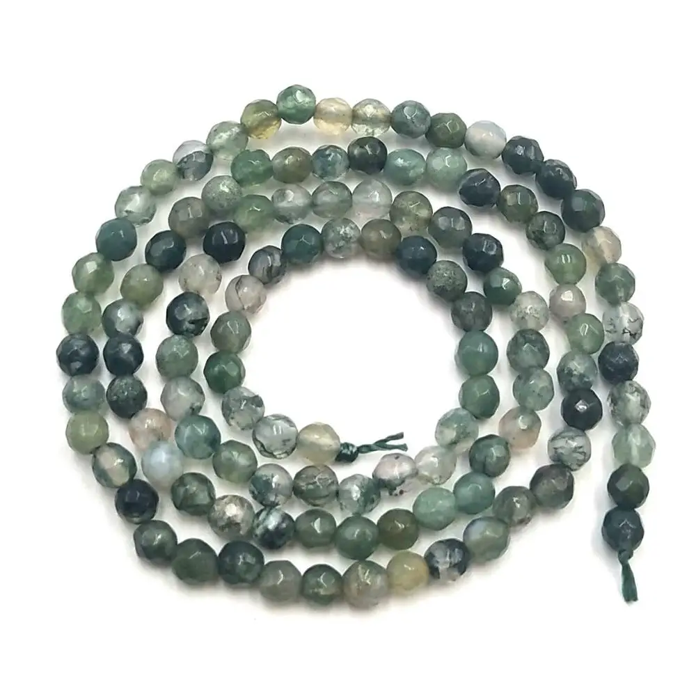 Moss Agate Граненый 3 мм Натуральный Камень Амазонит розовый кварц аметисты Агаты лазурит бусины для самостоятельного изготовления ювелирных изделий браслет - Цвет: Moss Agate