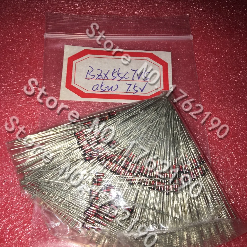 

500PCS/LOT BZX55C7V5 1 / 2W Zener Diode 7.5V 0.5W D0-35