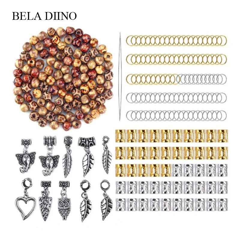 310 шт./компл. коса для волос деревянный бисер Серебряное золото металлическое