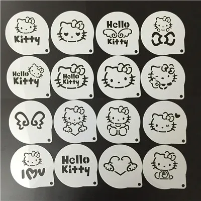 16 шт./компл. мультфильм латте Кофе Трафареты рисунок «Hello Kitty» торта Fondant(сахарная) печенье выпечки инструменты DIY Инструменты для маникюра D07