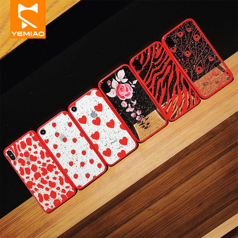 Красный Силиконовый чехол для телефона iPhone 7 8 Plus XS Max XR милый узор цветок