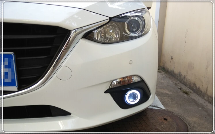 

super bright DRL COB angel eye (5 colors ) + projector lens + halogen fog lamp + black fog lamp house for mazda 3 axela 2014
