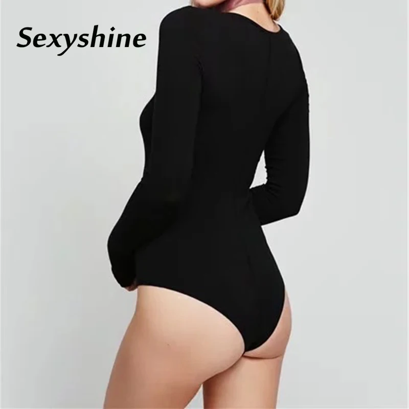 U neck button up sexy bodysuit women 2018 new fashion spring summer solid casual bodycon stylish long sleeve one-piece overalls | Женская