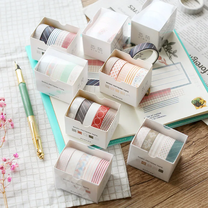 

5 pcs/pack Basic Graphics Washi Tape Set Adhesive Tape DIY Scrapbooking Sticker Label Masking Tape