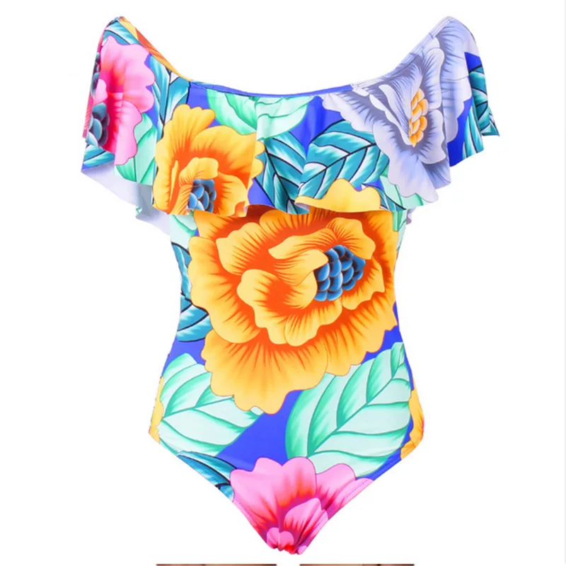 Женский купальник с цветочным принтом Biseafairy Цельный открытыми плечами и
