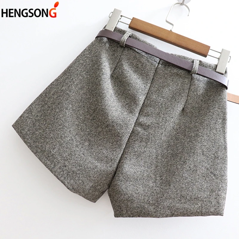 Осень-зима строгие женские шорты в Корейском стиле с высокой талией плотные