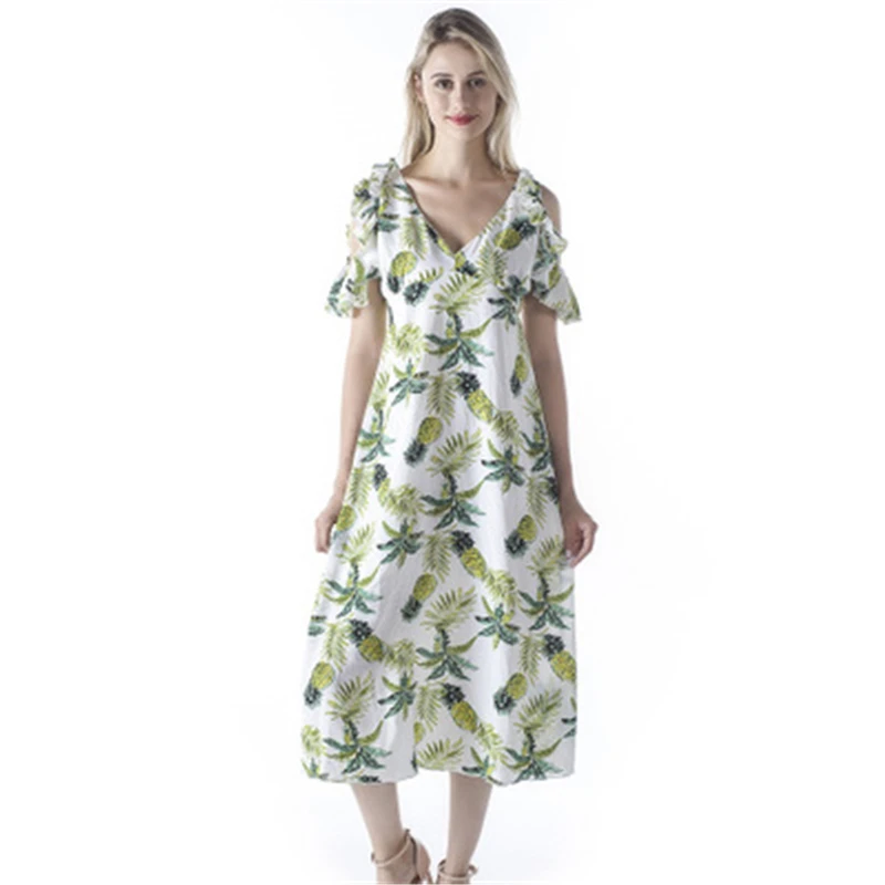 10pcs/lot 2018 New Summer beach dress V-neck Print chiffon split bohemian sexy Explosive Women's clothing | Женская одежда