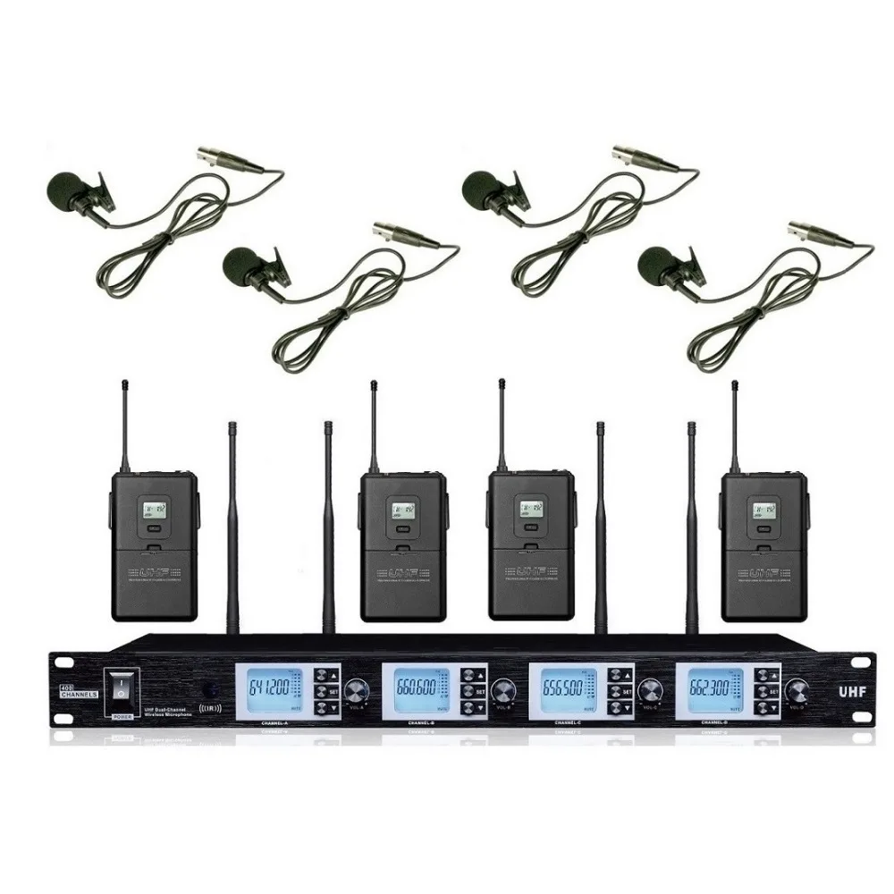 Конденсаторный микрофон Bolymic петличный беспроводной с 4 каналами UHF PLL |
