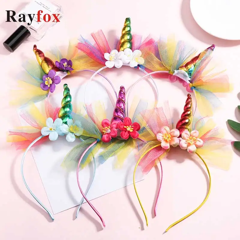 Корона для девочек цветок уши милый единорог Детская повязка на голову реквизит