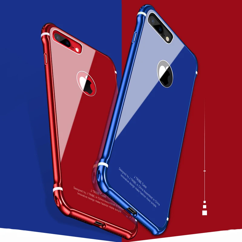 Leanonus New Case For iPhone 8 8Plus Luxury Aluminum Bumper+ Back Tempered Glass Armor Casing Cover for Plus 7Plus |
