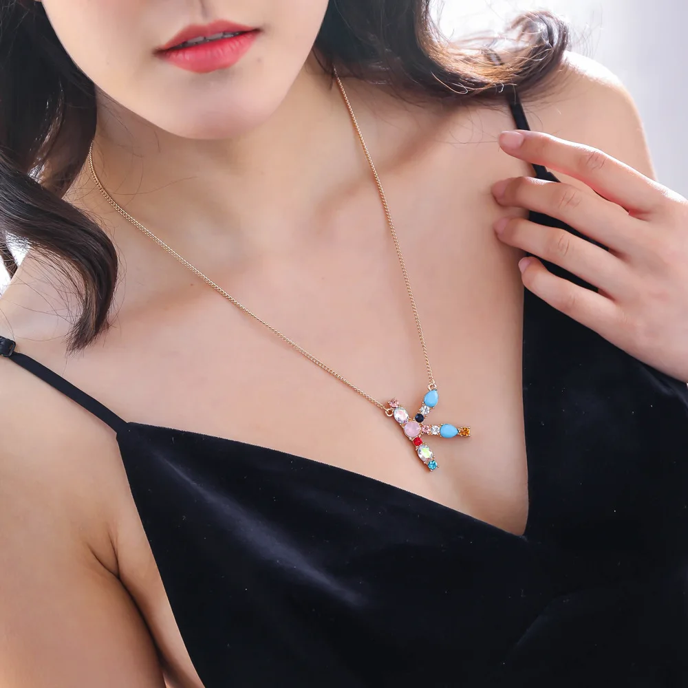 Новая мода многоцветный CZ Шарм Золото 26 подвеска в виде буквы алфавита ожерелья