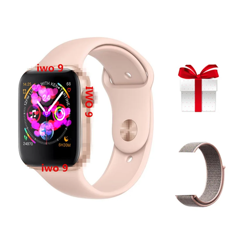 pink add nylon belt IWO 9+ ремень/набор смарт-часов IWO 9 44 мм серия 4 монитор сердечного ритма Bluetooth часы для IOS Android reloj обновление iwo 5 6 7 - Цвет: pink add nylon belt