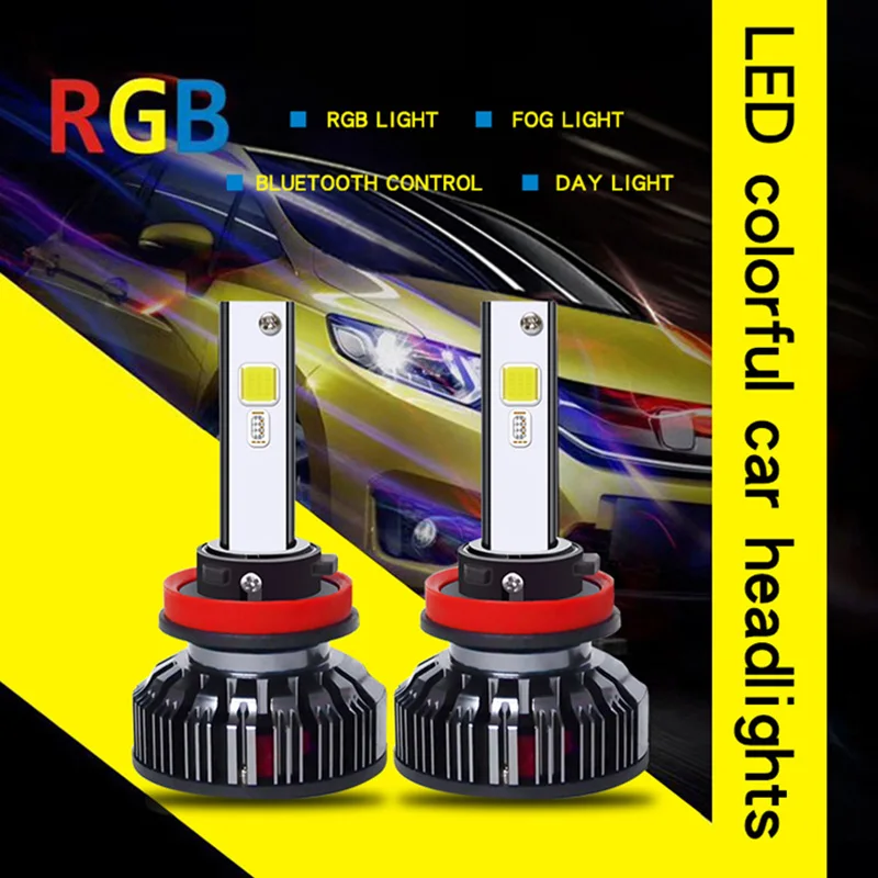 Светодиодный налобный фонарь с RGB чипом светодиодные лампы головного света H4 H1 H7