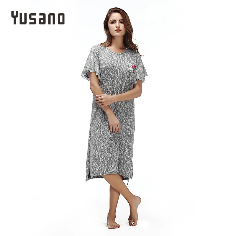 Yusano Sleepwear Dress Women Nightgowns Long Short Sleeve Lace Nightshirts Plus Size Loose Nightwear Casual Homewear Clothes|sleeping dress