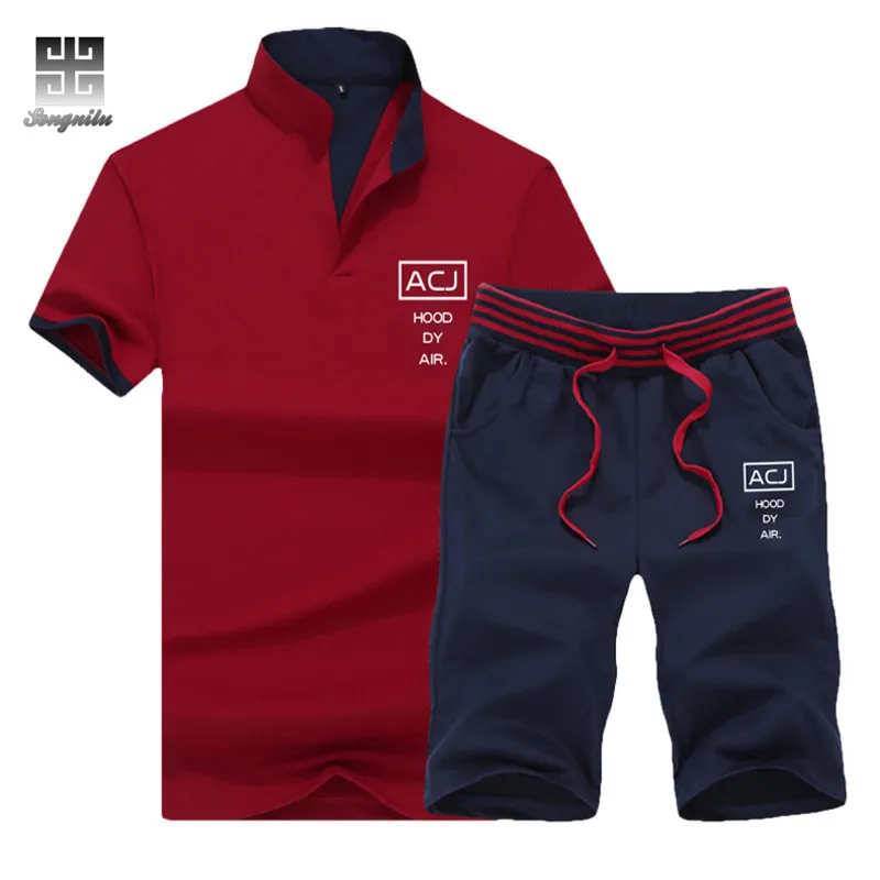 Мужской спортивный костюм в стиле пэчворк хлопковая футболка с коротким рукавом