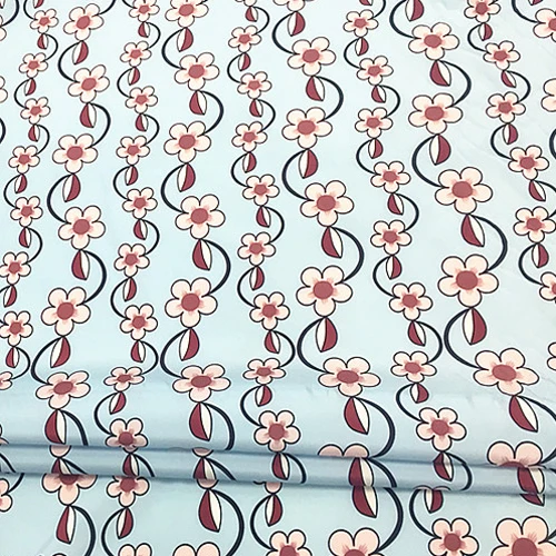 Цветочный принт на голубом дне шелковая стрейчевая ткань крепдешина SCDC916 | Дом и
