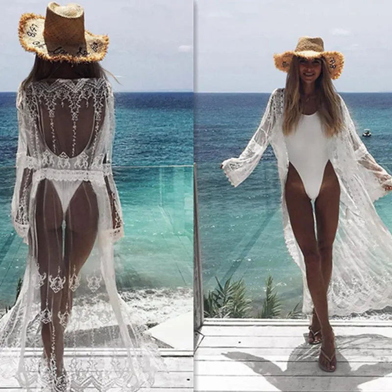 ZAFILLE Robe De Plage, женское парео, кружевное Сетчатое лоскутное бикини, накидка, Пляжная туника, длинное сексуальное пляжное платье